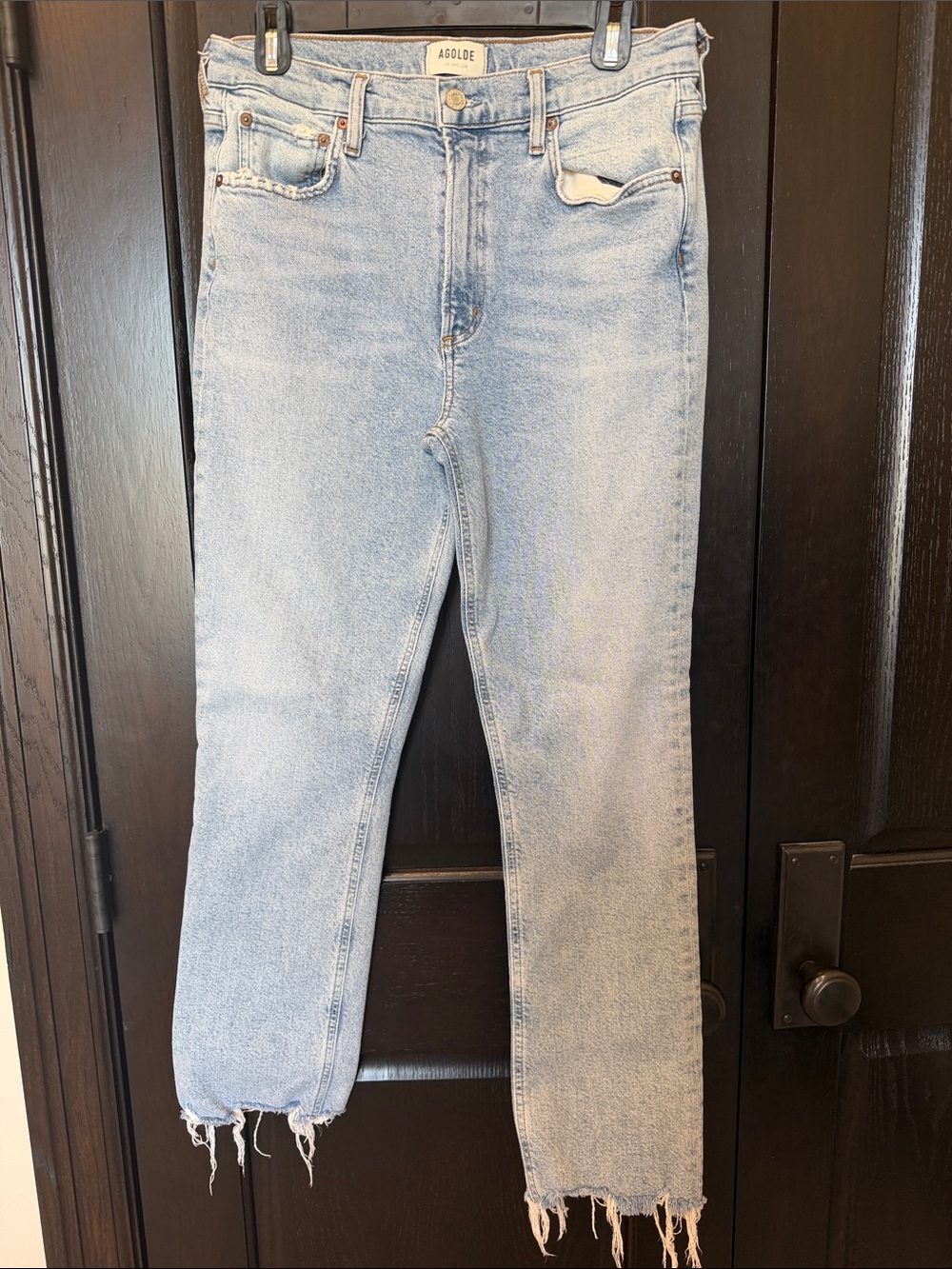 Agolde Light Blue Straight Leg Jeans with Raw Hem. Size 29.